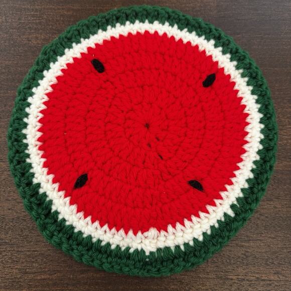 Vintage 3 Handmade Watermelon Crocheted Knit Hot Pad Potholder Trivet Farmhouse - Picture 3 of 12